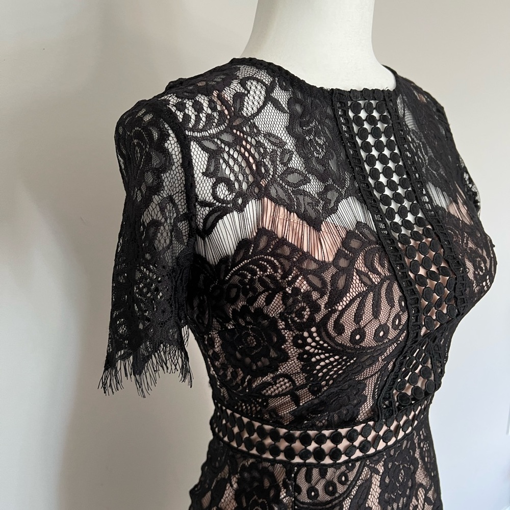 NWT Forever 21 Gatsby 1920s Inspired Black Nude Flapper Lace Dress Size Small